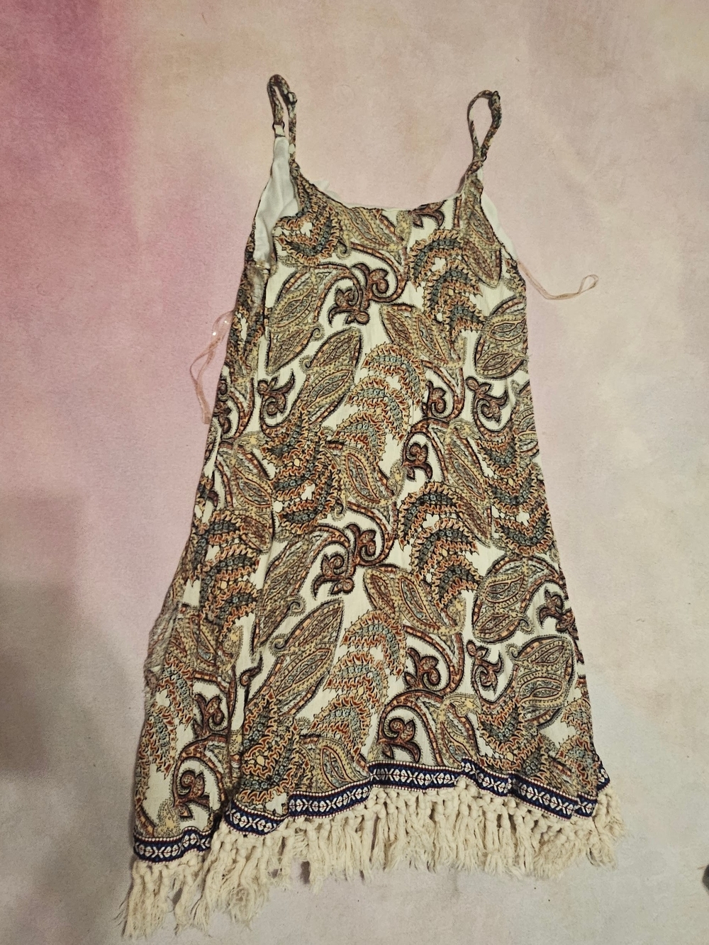 5th & Love Cream Paisley Fringe Mini Slip Dress